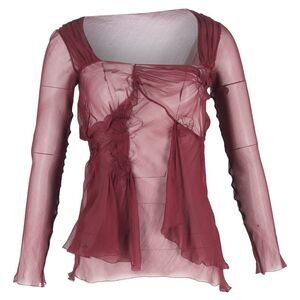 Alberta Ferretti Ruched Mesh Blouse in Red Polyamide